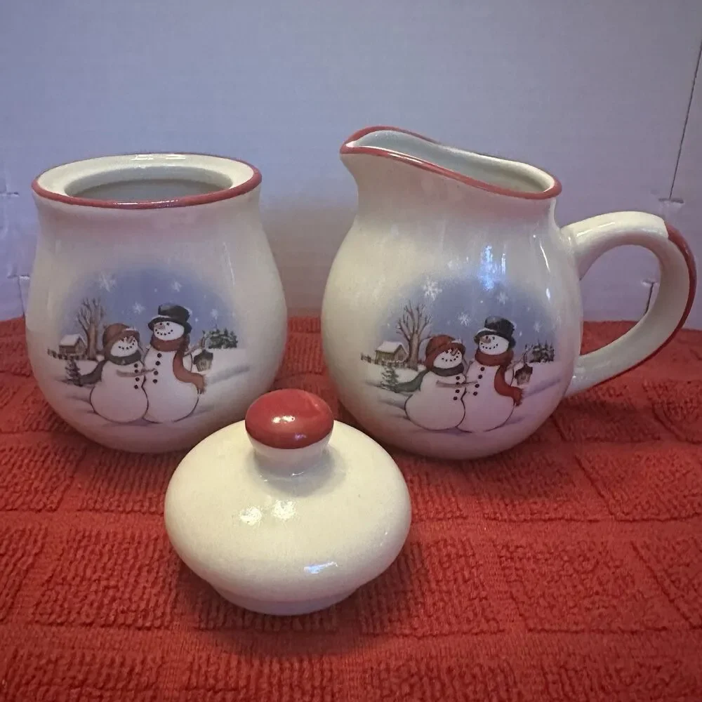 Vintage Royal Seasons 5pc Winter Wishes Table Set Snowmen Creamer Sugar Box